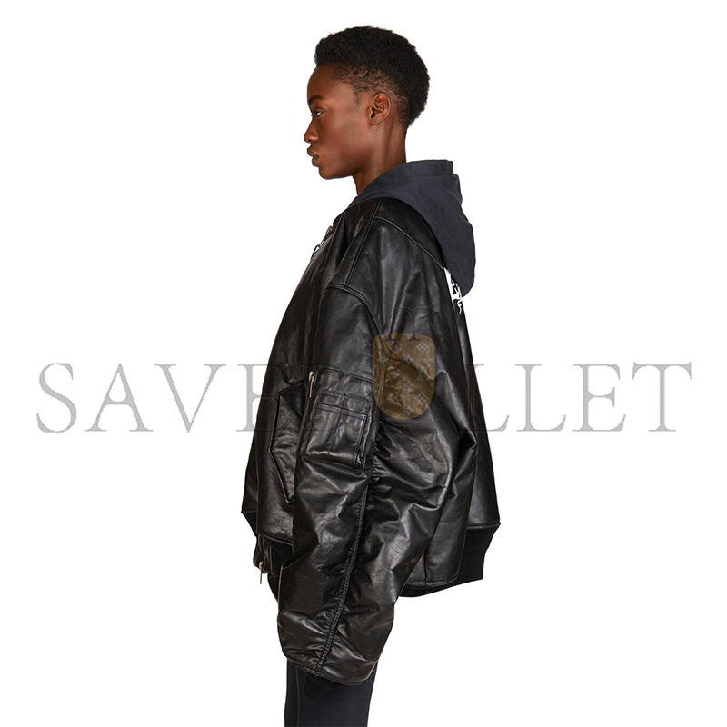 BALENCIAGA WOMEN'S BLACK OVERSIZED LEATHER BOMBER JACKET 768772TOS171000